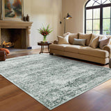 Garvee 9x12 Washable Boho Living Room Rug Soft Vintage Distressed Floor Carpet, Non Slip Non Shedding Low Pile Area Rug for Bedroom Dinning Room, Green - Green