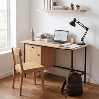 Garvee 47" Home Office Computer Desk with Drawer and Cabinet Storage | Simple Modern Desk for Bedroom, Home Office, Study, Writing, Study Table with Cabinet, Natural Oak+Black
