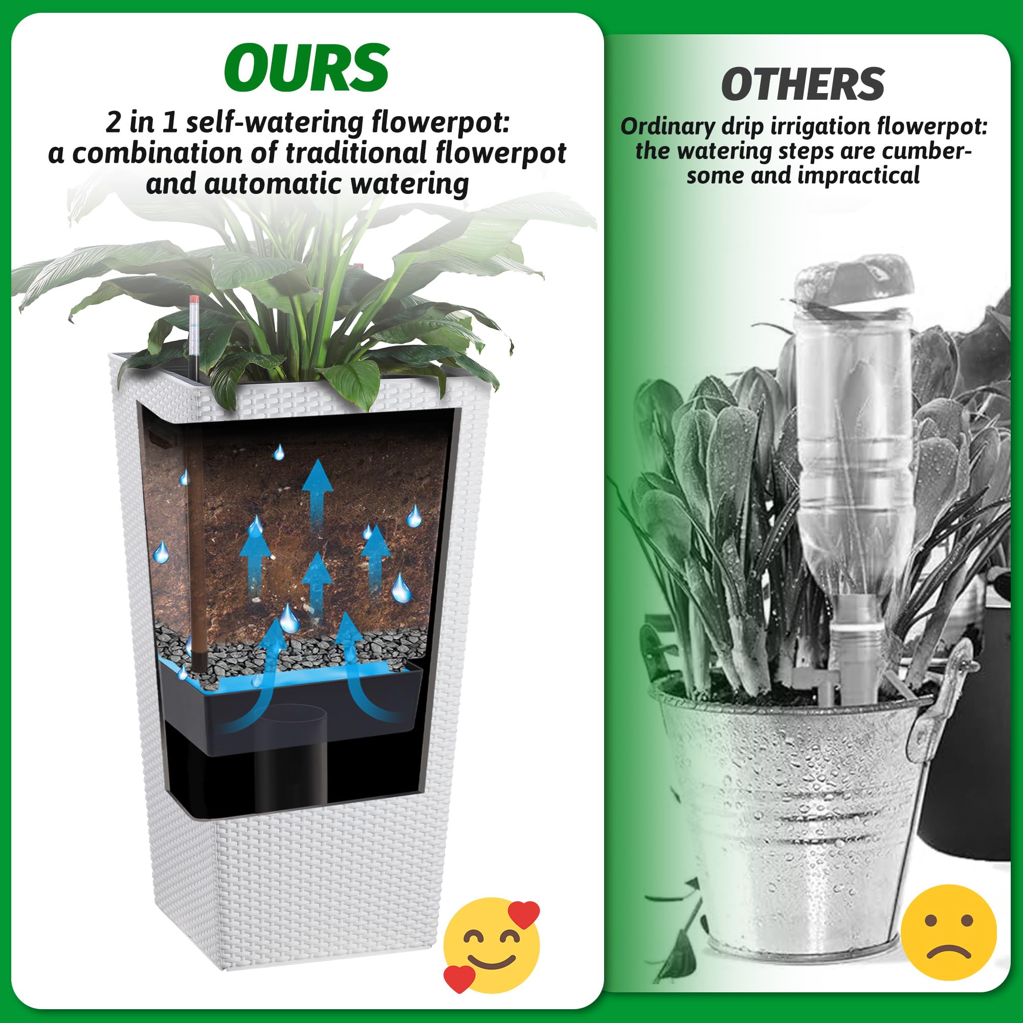30 litre plant pots with handles GARVEE 30 Inch Tall Rattan Planter Set