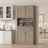Garvee 70" Kitchen Pantry Cabinet in Grille Design with Doors and Drawer, Grey - Grey