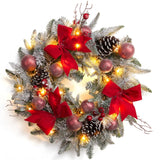 Garvee 24" Prelit Christmas Wreath with Lights, Battery Operated Xmas Garland with Decorations, Wreath for Front Door Porch Wall Window Fireplace Outdoor Home Holiday Accent
