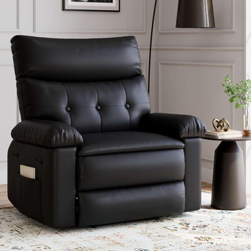 Garvee Extra Wide Comfort Recliner Chair for Adults - Oversized Black Leather Manual Sofa - 1.5X Thick Sponge Cushions, Comfortable Armchair - Living Room, Bedroom, Nursing Room - Black