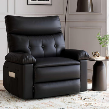 Garvee Extra Wide Comfort Recliner Chair for Adults - Oversized Black Leather Manual Sofa - 1.5X Thick Sponge Cushions, Comfortable Armchair - Living Room, Bedroom, Nursing Room - Black