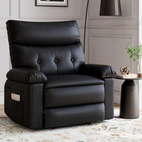 Garvee Extra Wide Comfort Recliner Chair for Adults - Oversized Black Leather Manual Sofa - 1.5X Thick Sponge Cushions, Comfortable Armchair - Living Room, Bedroom, Nursing Room - Black