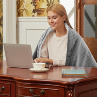 Garvee Heated Blanket Throw, Waffle Electric Throw Blankets with ETL Certified, Soft Flannel Heating Blanket for Couch, 4 Heat Levels, Auto Off, Machine Washable, Grey, 50" x 60"