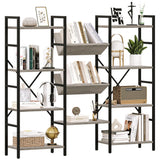 Garvee Triple Wide 4 Tier Bookshelf + Industrial Large Bookshelves + Metal Frame + Open Display Shelves + MDF Board + Anti-Tilt Brackets + Living Room, Bedroom, Home Office - grey