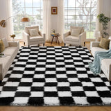 Garvee 9x12 Area Rugs Black & White Checkered Plush Rug for Living Room Bedroom Boys Girls Teen Room Dorm Nursery Home Decor - Black & White