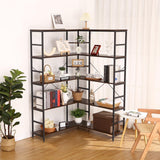 Garvee 5 Tiers Corner Bookshelf, L Shaped Bookcase Shelf,Corner Shelf with Metal Frame for Open Storage for Living Room Home Office