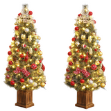 Garvee 4.5 Ft Pre-Lit Artificial Christmas Tree, Fake Spruce Christmas Tree with 200 Led Lights, 8 Dual Color Modes, Tabletop Small Xmas Tree for Indoor & Outdoor Christmas Decor - Wooden Pot-2 Pack