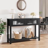 Garvee Entryway Table, Wood Console Table with 2 Glass Drawers, 2 Tier Sofa Table with Storage for Living Room, Foyer Tables for Entryway, Black - Black
