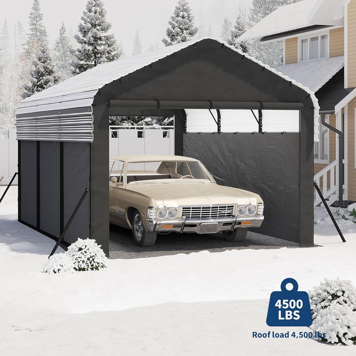 Garvee 10' X 15' Enclosed Metal Carport, Steel Heavy Duty Carport for All-Weather, Permanent Shelter for Cars, Motorcycles, ATV, or Boats, N.W. 660 Lbs