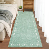 Garvee Bow Washable Rugs 2x6 Hallway Runner Non Slip Kitchen Rugs Soft Low Pile Entryway Rug Green Farmhouse Runners Stain Resistant - Green
