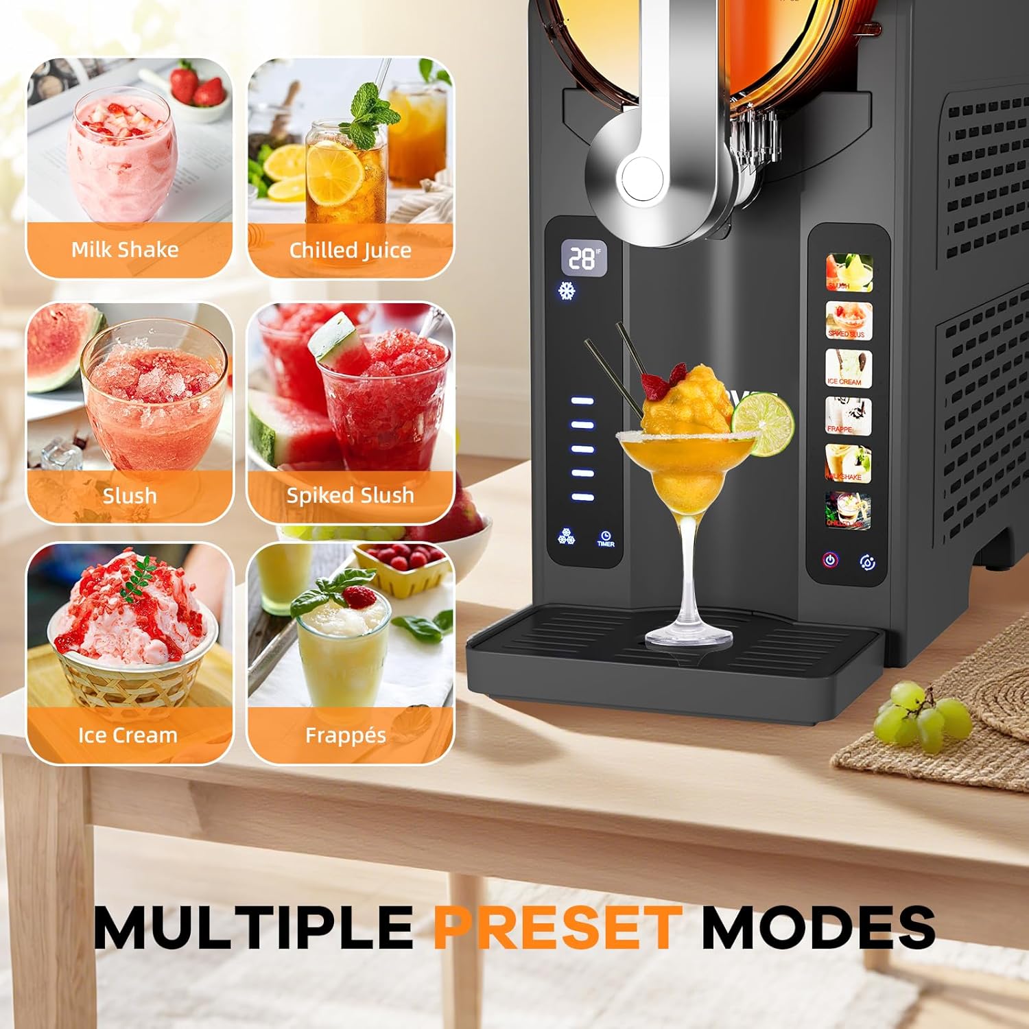 GARVEE Slushie Machine for Home No Ice Needed, Frozen Drink Maker with LED Display & 6 Pre-Set Programs, 70 oz Large Capacity for Frozen Margaritas/Frappés/Ice Cream, Quiet Compressor Slushy Machine