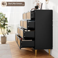 Garvee Rattan 8 Drawer Dressers for Bedroom, Tall Dresser with Deep Drawers, Large Chest of Drawers for Closet with Wide Top, Long Wooden Dresser for Living Room, Hallway, Kids Room, Black