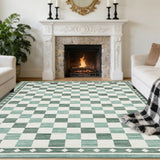 Garvee 9x12 Checkered Area Rug, Washable Soft Low Pile Carpet for Living Room, Bedroom, Dining Room, Green - Green