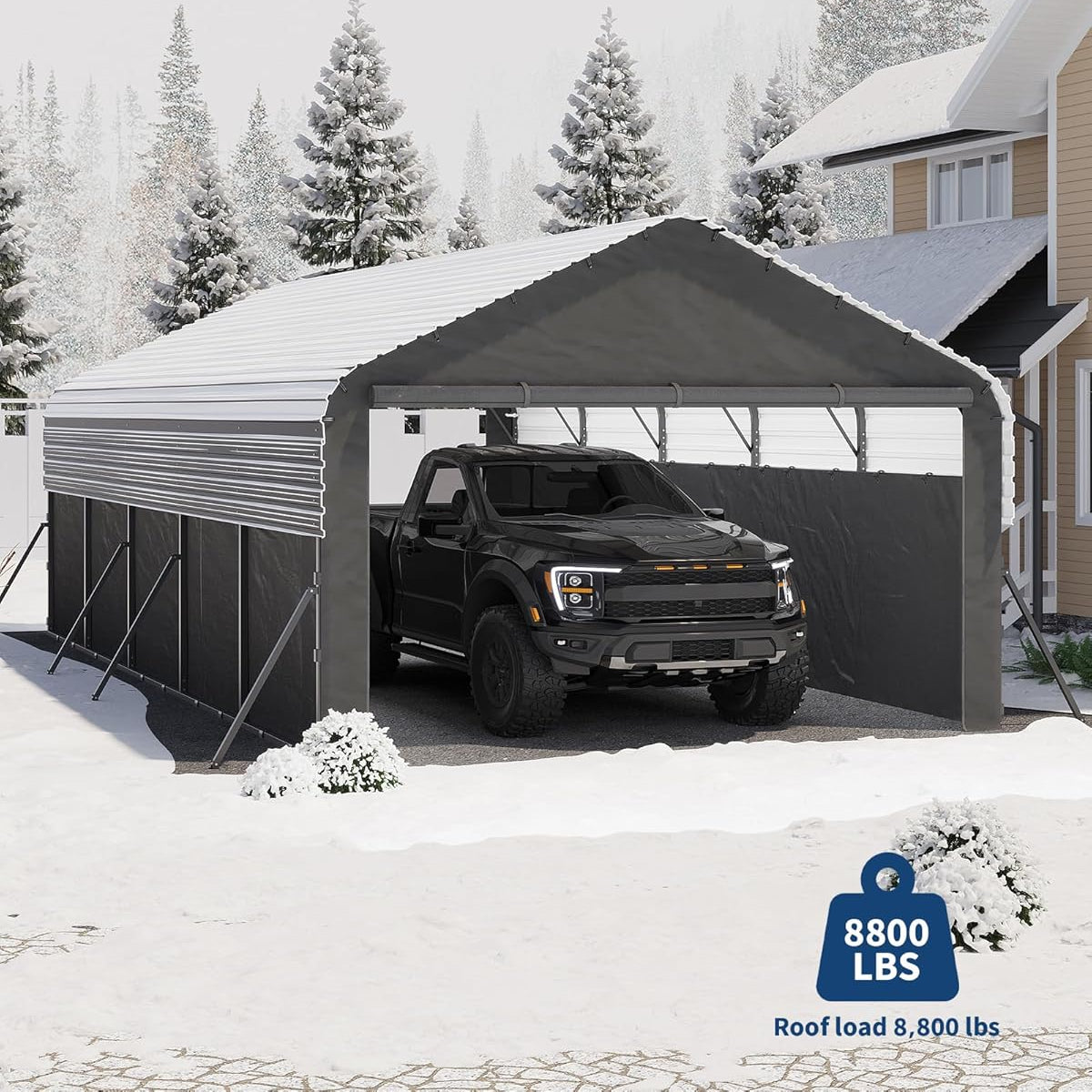 Garvee 12'X24'X9' Enclosed Oversized Metal Carport, Steel Heavy Duty Carport for All-Weather, Permanent Shelter for Full-Size Pickup Trucks, Boats, and Tractors