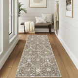 Garvee Vintage Rug 2x6 Runners Rug for Hallways, Washable Medallion Area Rugs Hallway Door Mat with Non-Slip Backing Entryway Rug Floor Carpet for Entrance Bedroom Kitchen, Brown - Khaki