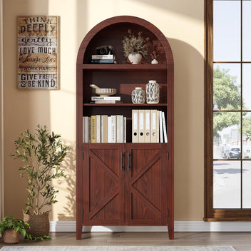 Garvee 5-Tier Arched Bookcase, Bookshelf with Adjustable Shelves, Home Office Shelf Storage Organizer, Floor Standing Display Storage Shelves, Modern Bookcase for Bedroom/Living Room, Brown