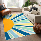 Garvee Boho Rug for Kids Room 4x6 Washable Rug Boho Retro Nursery Rug Non-Slip Low Pile Sunrise Playroom Rug Colorful Throw Floor Cover Large Carpet for Living Room Bedroom, Blue - Blue
