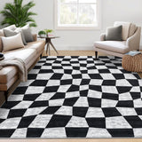 Garvee Washable Rug 8x10 Rug for Living Room Checkered Rug Non Slip Black Plaid Rugs for Bedroom Large Area Rug Stain Resistant Soft Throw Rugs Foldable Carpet for Nursery Dining Room - Black