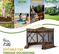 Garvee 10x10ft Portable Pop-Up Camping Gazebo - 6-Sided Canopy Screen Tent with Mesh Windows & Carry Bag for Outdoor, Picnic, Backyard Party, Brown