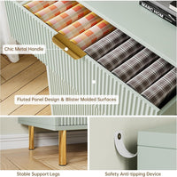 Garvee Fluted Dresser with 6 Drawers, 56" Wide Modern Chest of Drawers with Curved Profile Design, Wooden Dresser TV Stand, Wood Drawer Organizer for Bedroom, Living Room, Hallway, Green