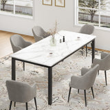Garvee 70.9" Long Dining Table for 6, Wooden Large Rectangle Kitchen Table with Sturdy Metal Legs, Modern Industrial Dinner Table for Dining Living Room, Kitchen, White - White