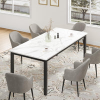 70.9-inch white marble dining table with black metal legs, seats 6-8 people