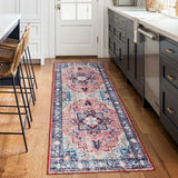 Garvee Boho Vintage Medallion Runner Rug - 2x6 Washable Floral Print Area Rug, Easy-Cleaning, Low-Pile, Non-Shedding, Non-Slip Soft Accent Carpet for Dining Room, Home Office, Bedroom, Entryway - Red