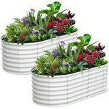 Garvee 2 Pcs 6' X 3' X 2' Oval Raised Garden Bed, Galvanized Raised Beds for Outdoor, Planter Raised Boxes with Open-Ended Base,Large Metal Raised Planter Beds for Vegetables,Flowers,Tool-Free Assembly, White - White