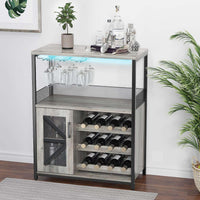 Wine Cabinet, Bar Cabinet W Led Light, Storage Shelf, Glass Holder, and Buffet Mesh Door, Small Kitchen Sideboard Buffet Sideboard, Freestanding Liquor Cabinet for Living Room, Dining Room