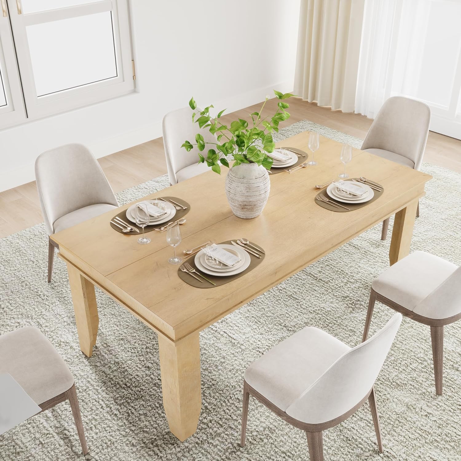 Garvee Farmhouse 71" Wood Rectangular Dining Table with L-Shaped Legs Suitable for 6-8 People for Dining Room, Natural