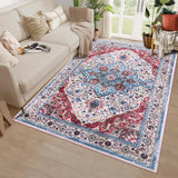 Garvee Area Rug 4x6 Rugs for Living Room,Vintage Rug for Living Room Bedroom Dinning Room,Boho Distressed Tribal Area Rug,Low Pile Non-Slip Washable Indoor Door Mat for Kitchen Entryway Bathroom RED - Red