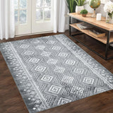 Garvee Washable Rug 9x12 Modern Geometric Area Rug Non Slip Large Area Rug Low Pile Farmhouse Rug Non Shedding Distressed Throw Rugs Floor Carpet for Living Room Bedrooms, Grey - Gray