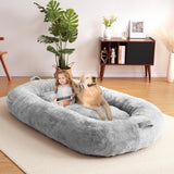 Garvee Giant Dog Bed for Men and Women, 75"x48"x14" - Washable & Plush Dog Bed for People, Suitable for Adults，Human-Sized Bed - light grey