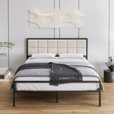 Garvee Queen Size Bed Frame, Faux Leather Platform Bed Frame with Upholstered Square Stitched Headboard, Metal Bed Frame with Steel Slats Support, Box Spring Optional, Easy Assembly, Beige - Beige