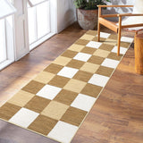 Garvee Runner Rugs for Living Room, Washable 2x6 Area Rugs Ultra-Thin Foldable, Modern Print Decorative Plaid Rugs for Bedroom Dining Room, Brown Taupe & Cream - Brown