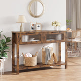 Garvee Entryway Table, Wood Console Table with 2 Glass Drawers, 2 Tier Sofa Table with Storage for Living Room, Foyer Tables for Entryway, Rustic Brown - Rustic Brown