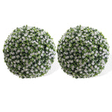 Garvee 18" Artificial Topiary Rose Balls Set of 2 Hanging Grass Ball for Home Decor Indoor Outdoor, White - White