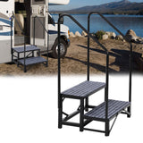 Garvee Portable 2-Step RV Stairs with Handrails, Non-Slip Mats for Travel Trailers, Campers, Hot Tubs, Porch, Pool, Pets - Heavy-Duty Steel, Waterproof, Rust-Proof, Compact - Black