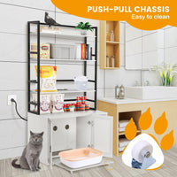 Cat Litter Box Enclosure, Hidden Cat Litter Box Furniture, Large Double Door Cat House with 3 Shelves and Charging Station, Push-Pull Mobile Chassis