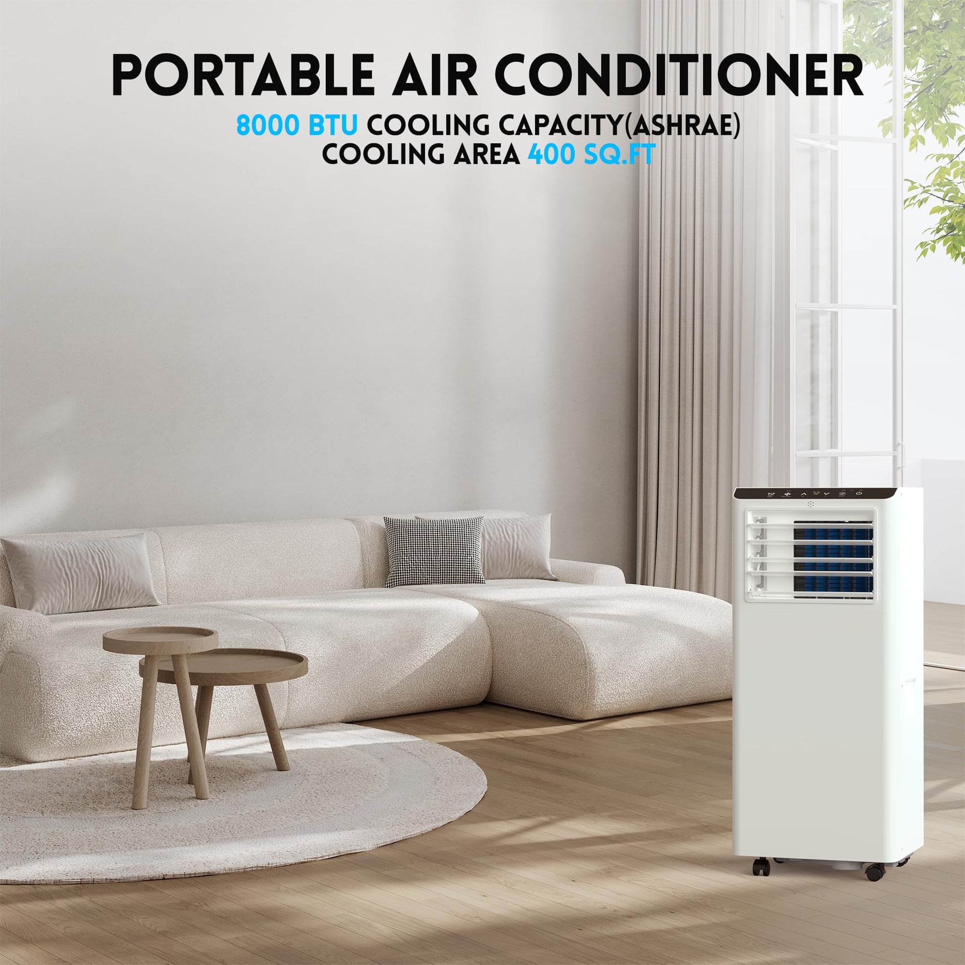 8500 BTU Portable AC, Cools 350 sq.ft, with Remote & Kit
