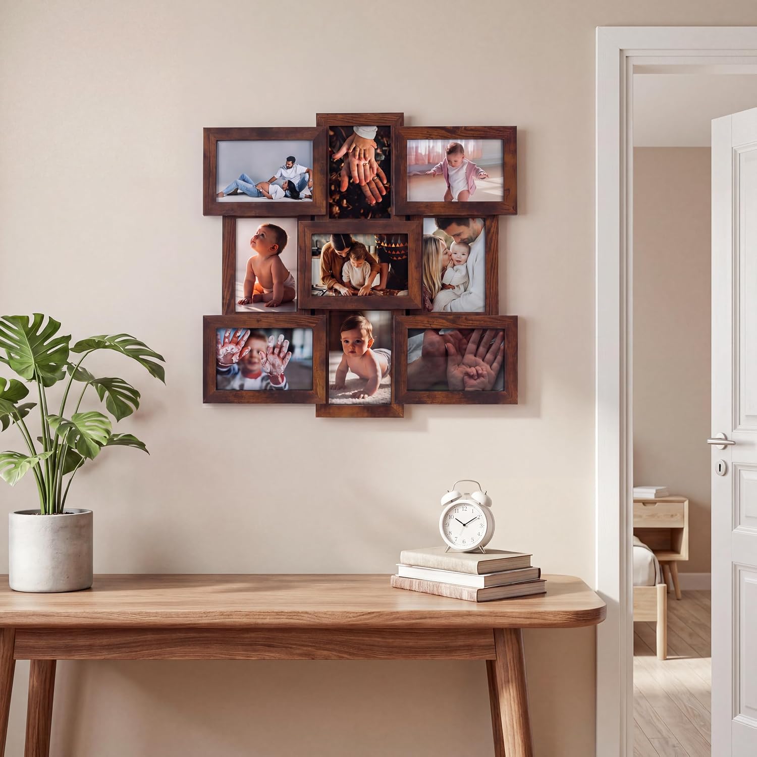 Garvee 9-Opening 4x6 Collage Picture Frame Set - Grid Multi Photo Wall Frame with Glass Front, MDF, Wall Mountable, Gallery Decor for Family & Wedding Photos - Fiery Sunset Clouds