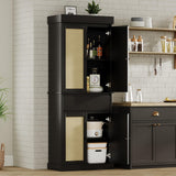 Garvee Kitchen Pantry Cabinet, Tall Storage Cabinet with Rattan Doors and Adjustable Shelves, Freestanding Cupboard with Drawer for Bathroom, Dining Room, Living Room, Black - Pure matte black