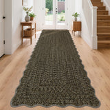 Garvee Imitation Braided Collection 2x8 Runners Non Slip Washable Kitchen Rugs, Farmhouse Area Rug Soft Low Pile Indoor Carpet Runners for Entryways Living Room, Scalloped Edges, Polyester - Black & Brown