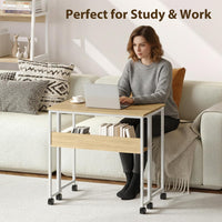 Garvee Folding Desk Small Rolling Desk with Storage Shelf, 24.8 Inch Foldable Computer Table with Wheels, Portable Office Desk for Small Space End Table,Writing Work Office Computer Desk, Oak