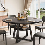 Garvee Round Dining Table for 4-6 with Storage Shelf, 47.2" Farmhouse Kitchen Table, Black, Space-Efficient Design