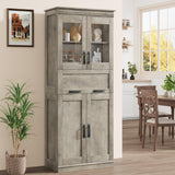 Garvee Pantry Cabinet 67" Tall Kitchen Storage Cabinet with Doors and Adjustable Shelves, Freestanding Drawer, Gray