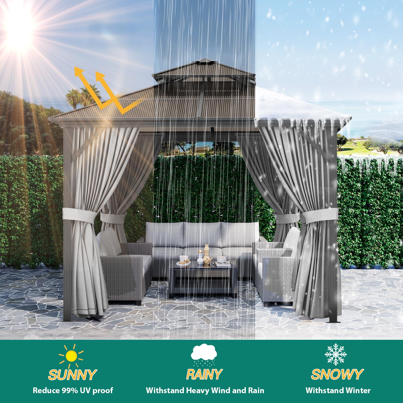 Garvee 10'x13' Hardtop Gazebo - Double Polycarbonate Roof & Aluminum F