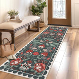 Garvee Washable 2x6 Runner Rug Vintage Floral Botanical Rug Non Slip Soft Low Pile Indoor Carpet for Hallway Kitchen Entryway, Gray Green - Gray Green